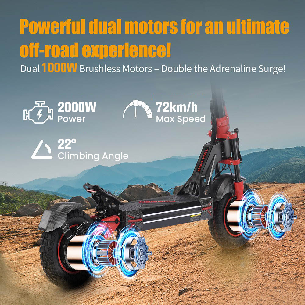 TWOFISH TW4 PRO Electric Scooter 1000W*2 Motor 60V 23Ah Battery 11 inch Tires 72km/h Max Speed 60km Max Range Dual Disc B