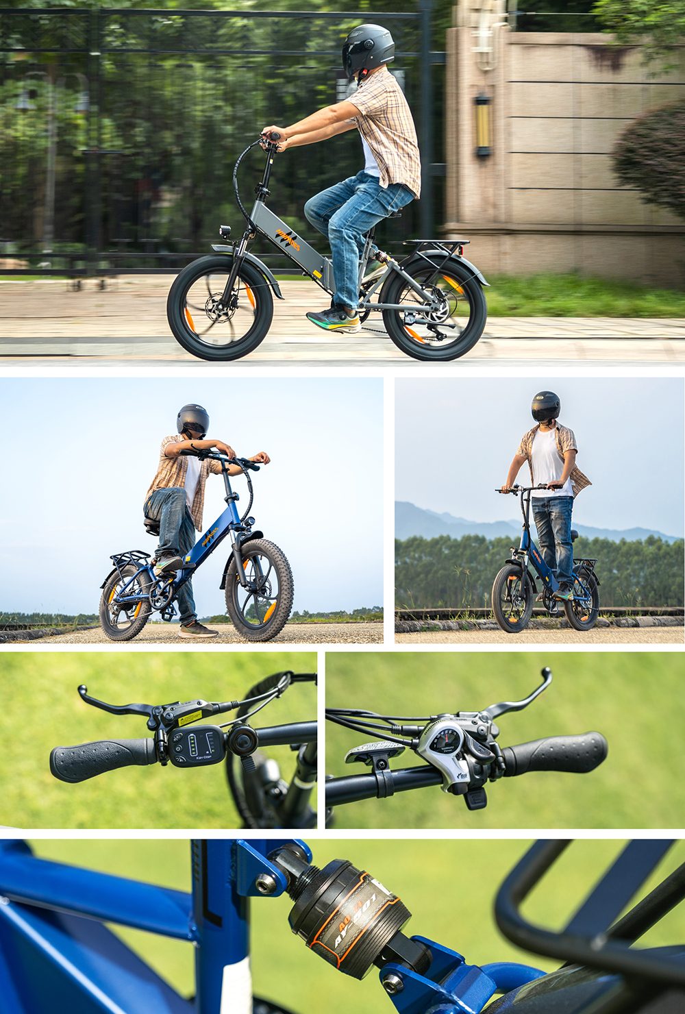 HillMiles Mile 2 Electric Bike 250W Motor 36V 13Ah Battery 100km Range 20*3 inch Tires Dual Hydraulic Brakes - Blue