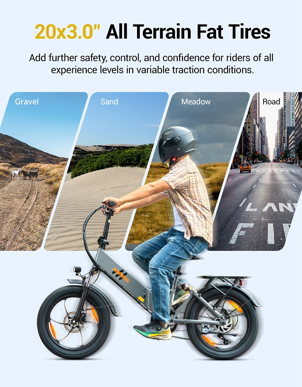 HillMiles Mile 2 Electric Bike 250W Motor 36V 13Ah Battery 100km Range 20*3 inch Tires Dual Hydraulic Brakes - Grey