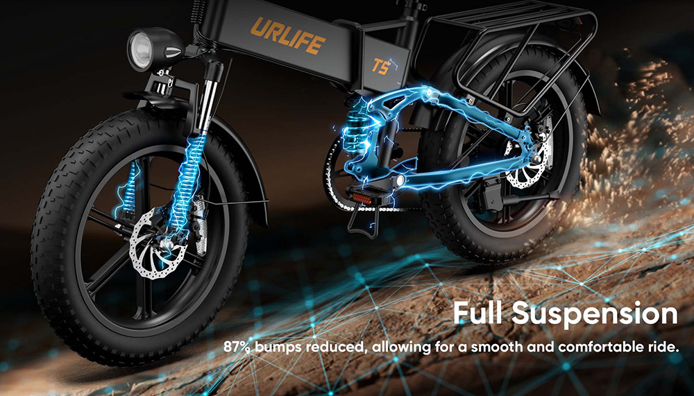 URLIFE T5 Electric Bike  750W Motor  48V 13Ah Battery  20*4 inch Tires  45km/h Max Speed  125km Max Range  Dual Disc Brakes  Fu