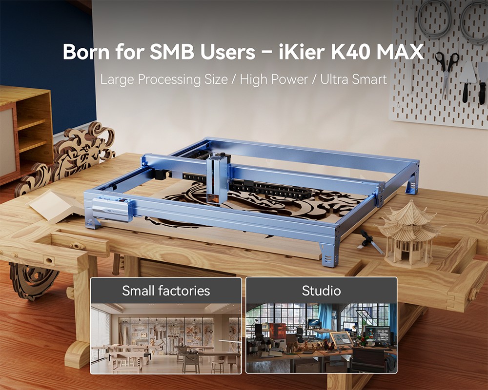 IKIER K40 MAX 40W Laser Engraver  850×800mm Large Area  600mm/s High-Speed  0 01mm Precision  Dual Gear Laser  0 08×0 1mm Ult