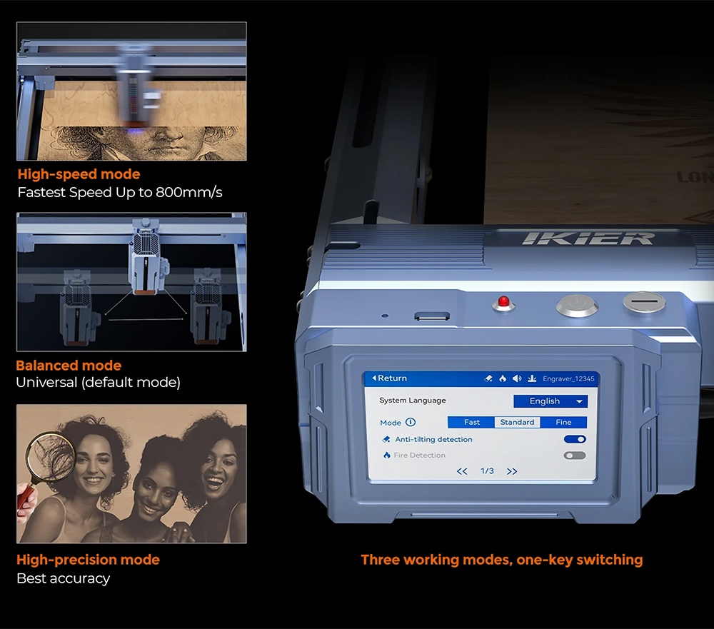 IKIER K1 Ultra 36W Laser Engraver  410mm×410mm Working Area  800mm/s Speed  0 08mm×0 1mm Laser Spot  0 01mm Precision  Auto F