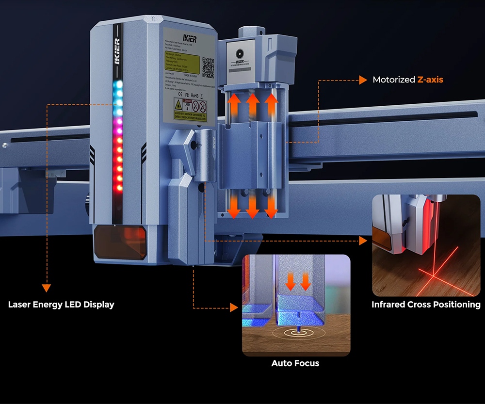 IKIER K1 Ultra 36W Laser Engraver  410mm×410mm Working Area  800mm/s Speed  0 08mm×0 1mm Laser Spot  0 01mm Precision  Auto F