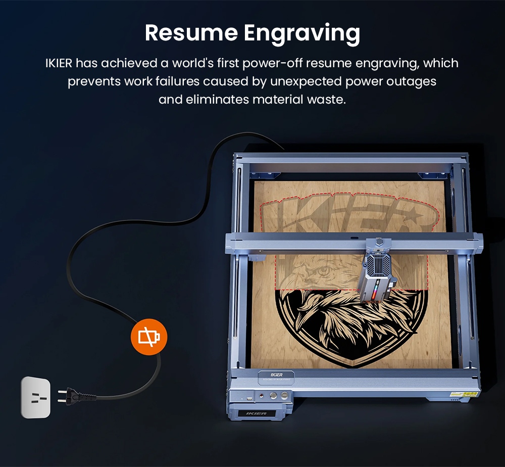 IKIER K1 Ultra 36W Laser Engraver  410mm×410mm Working Area  800mm/s Speed  0 08mm×0 1mm Laser Spot  0 01mm Precision  Auto F