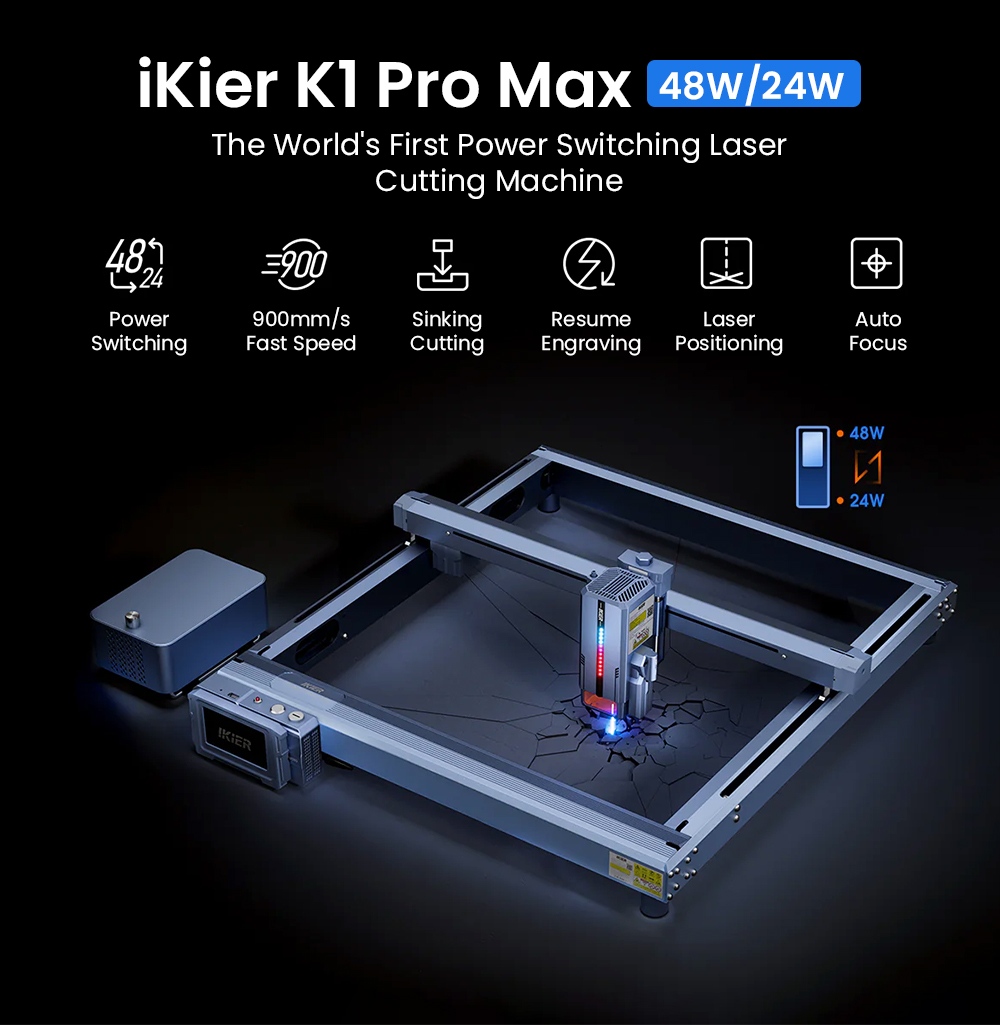 IKIER K1 Pro Max 48W Diode Laser Engraver  410mm×410mm Working Area  0 01mm Precision  900mm/s Fast Speed  Dual Gear Laser  Sm