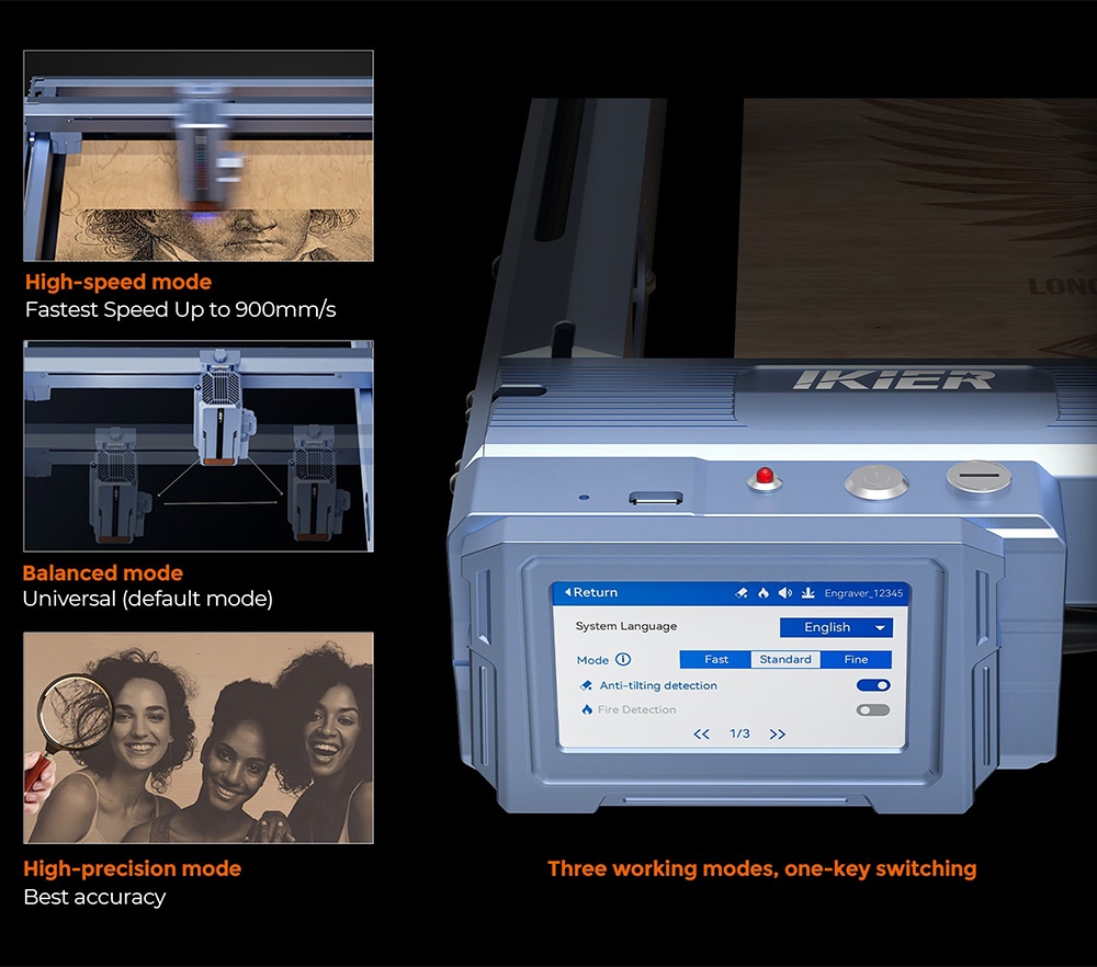 IKIER K1 Pro Max 48W Diode Laser Engraver  410mm×410mm Working Area  0 01mm Precision  900mm/s Fast Speed  Dual Gear Laser  Sm