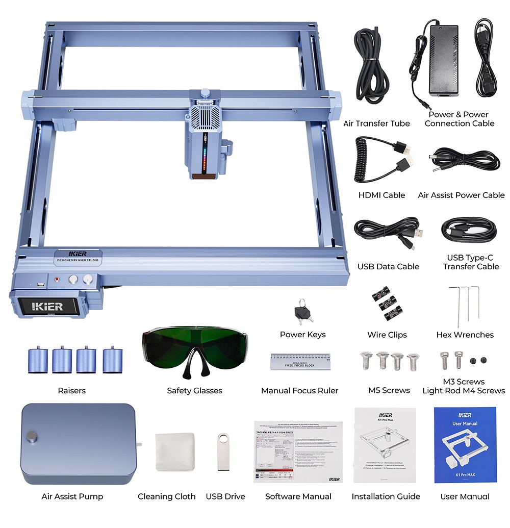 IKIER K1 Pro Max 48W Diode Laser Engraver  410mm×410mm Working Area  0 01mm Precision  900mm/s Fast Speed  Dual Gear Laser  Sm