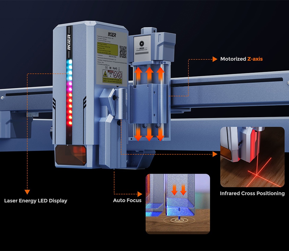 IKIER K1 Pro Max 48W Diode Laser Engraver  410mm×410mm Working Area  0 01mm Precision  900mm/s Fast Speed  Dual Gear Laser  Sm