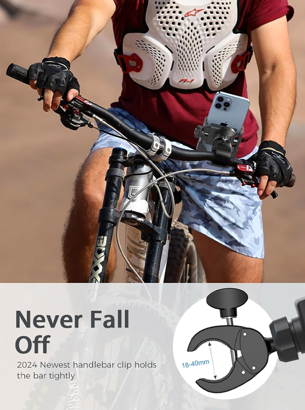Bike Phone Holder Handlebar Clamp  Motorcycle Scooter Phone Mount Holder for 0 71-1 57''  18-40mm  Diameter Handlebar  Compatib