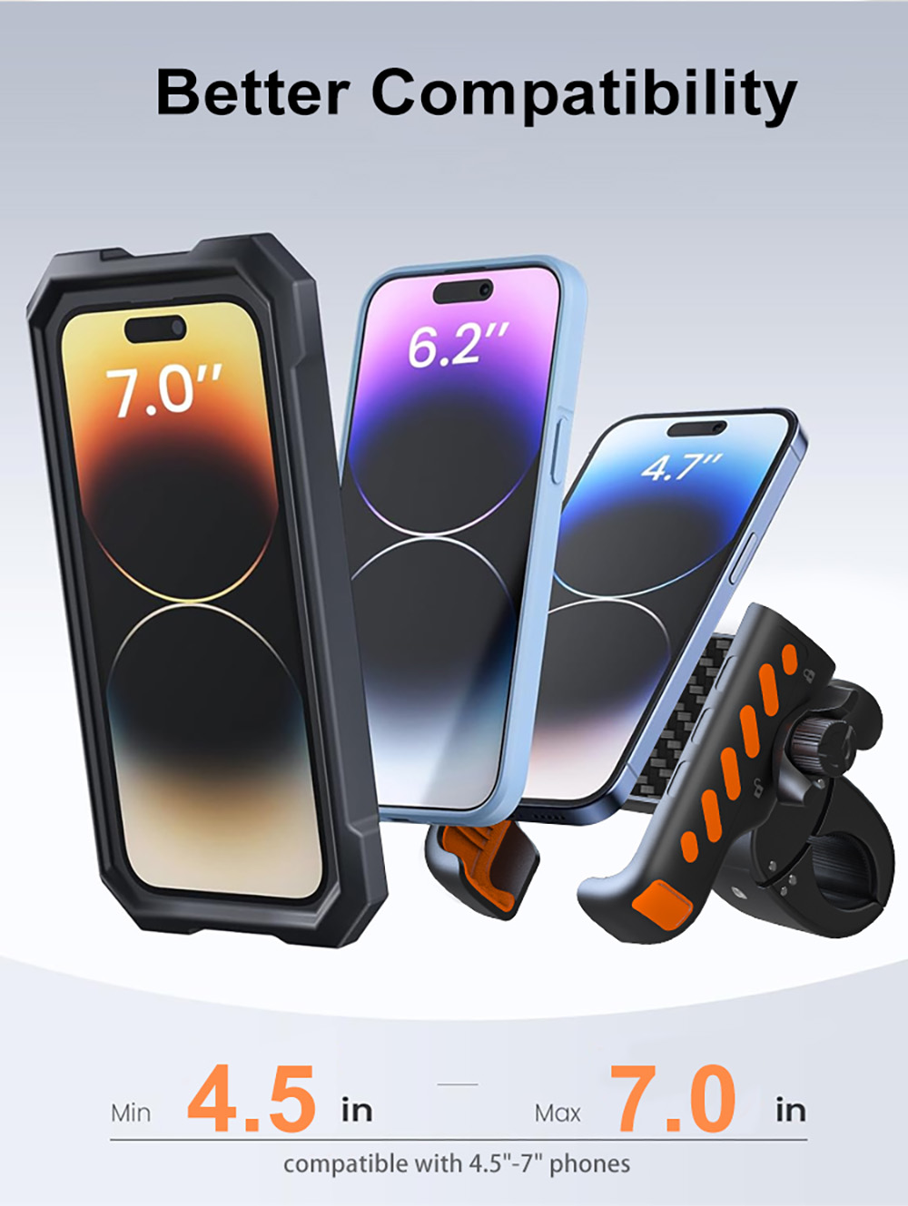 Bike Phone Holder Handlebar Clamp  Motorcycle Scooter Phone Mount Holder for 0 71-1 57''  18-40mm  Diameter Handlebar  Compatib