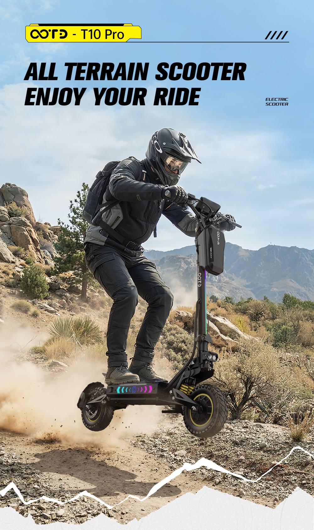 OOTD T10 Pro Electric Scooter  2*1300W Motor  52V 23 4Ah Battery  11 inch Tires  65km/h Max Speed  70km Range  Hydraulic Disc B