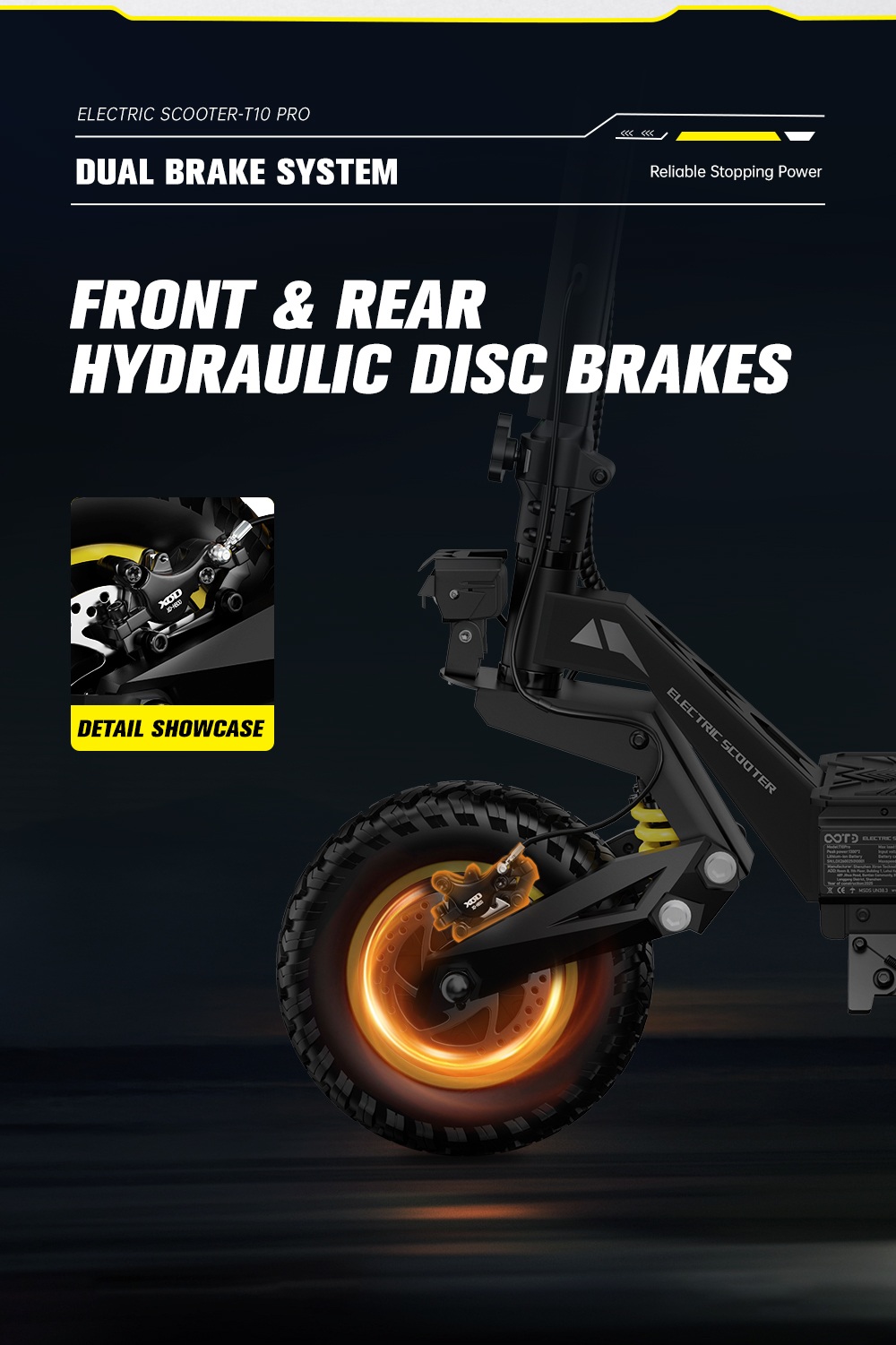 OOTD T10 Pro Electric Scooter  2*1300W Motor  52V 23 4Ah Battery  11 inch Tires  65km/h Max Speed  70km Range  Hydraulic Disc B