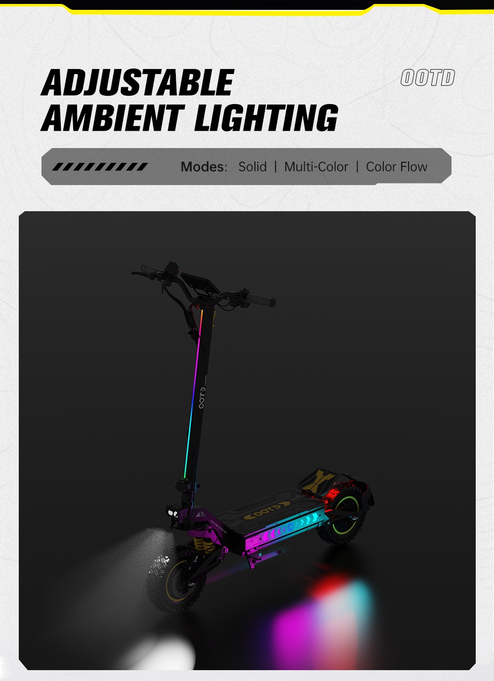 OOTD T10 Pro Electric Scooter  2*1300W Motor  52V 23 4Ah Battery  11 inch Tires  65km/h Max Speed  70km Range  Hydraulic Disc B