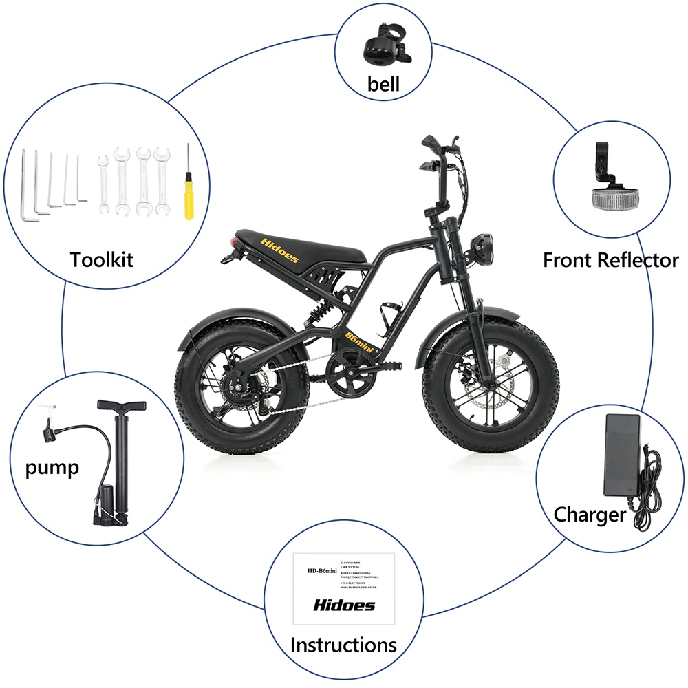 Hidoes B6mini Electric Bike  500W Motor  48V 10 4Ah Battery  16 inch Tires  35km/h Max Speed  28km Range  Front