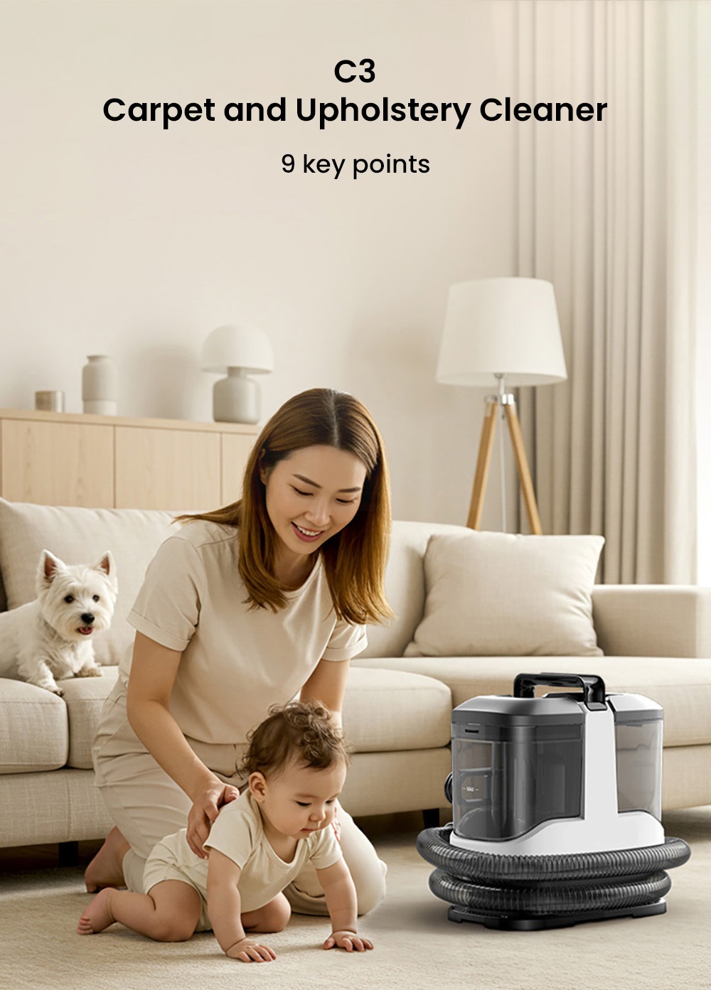 MAMNV C3 Portable Fabric Cleaner  13 000Pa Suction  500W Brush Motor  1 5m Flexible Hose  1000ml Clean