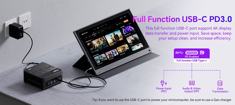 AOOSTAR GEM12  Mini PC Barebone  No RAM No SSD   AMD Ryzen 7 Pro 8845HS 8 Core Max 5 1GHz  HDMI2 1   DP1 4  USB4   Type-C 4K Fo