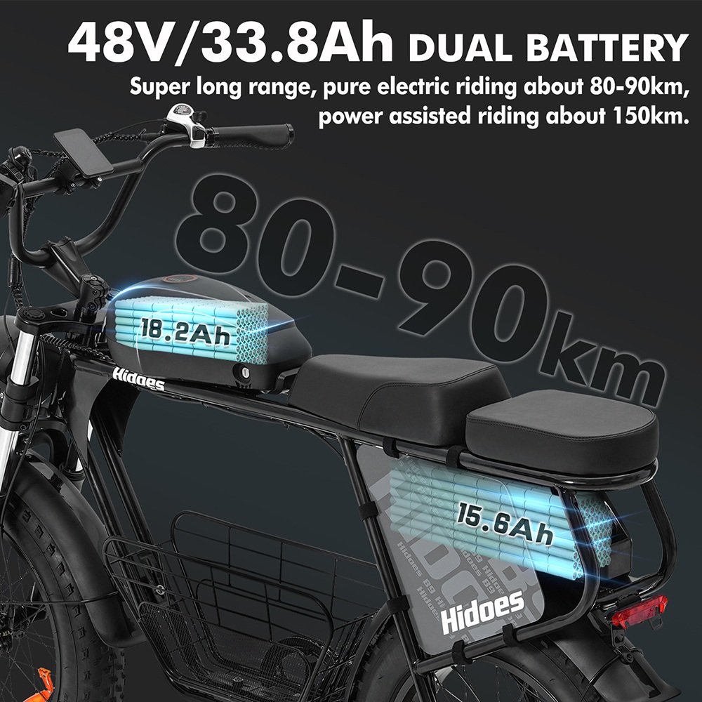 Hidoes B9 Electric Bike  750W Motor  48V 18 2Ah 15 6Ah Dual Battery  20*4 0 inch Tires  45km/h Max Speed  150km Max Range  Fron