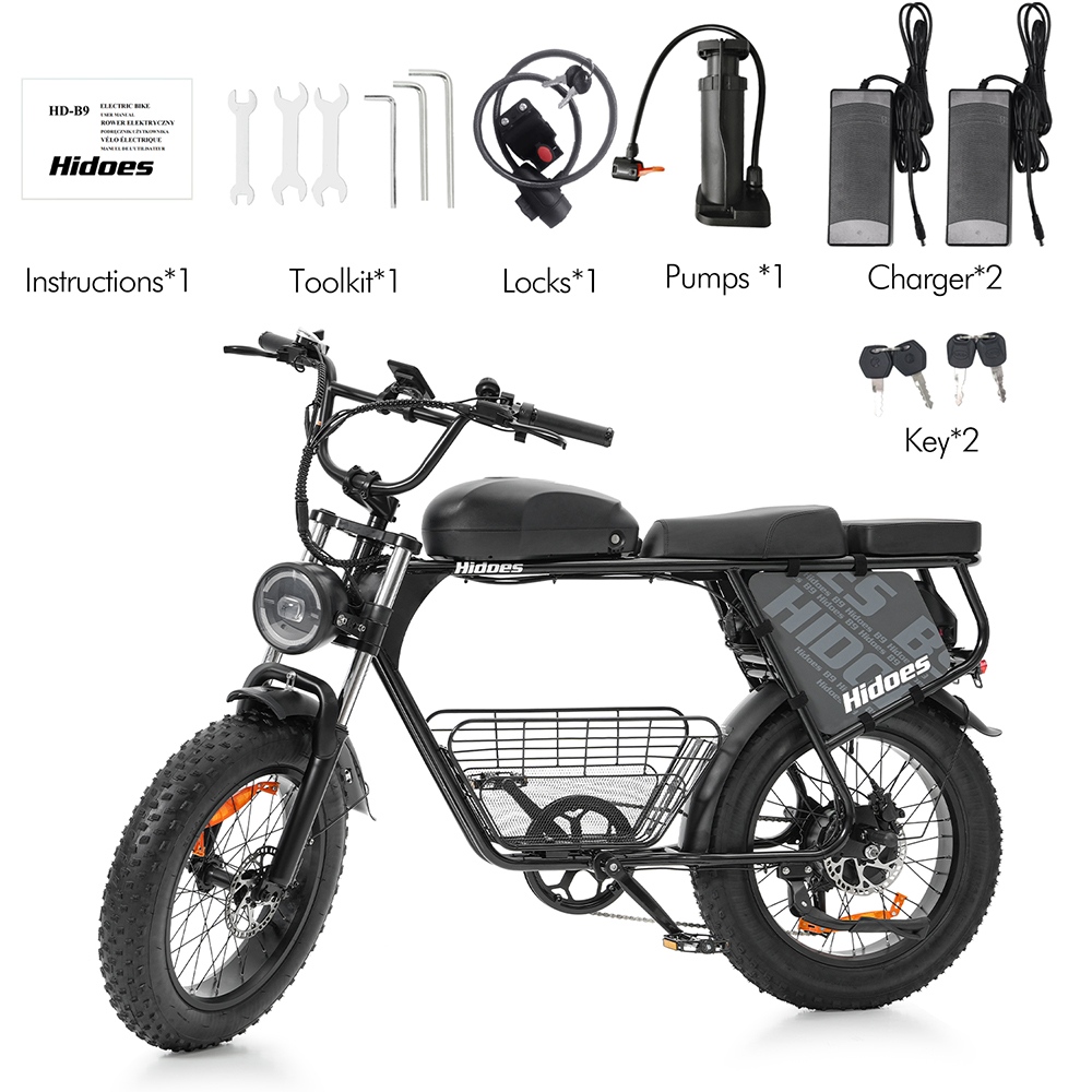 Hidoes B9 Electric Bike  750W Motor  48V 18 2Ah 15 6Ah Dual Battery  20*4 0 inch Tires  45km/h Max Speed  150km Max Range  Fron