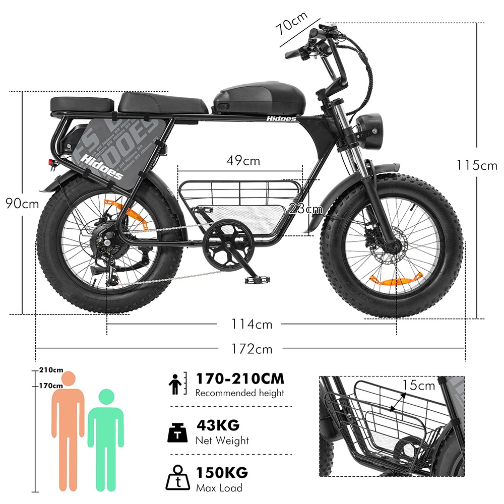 Hidoes B9 Electric Bike  750W Motor  48V 18 2Ah 15 6Ah Dual Battery  20*4 0 inch Tires  45km/h Max Speed  150km Max Range  Fron