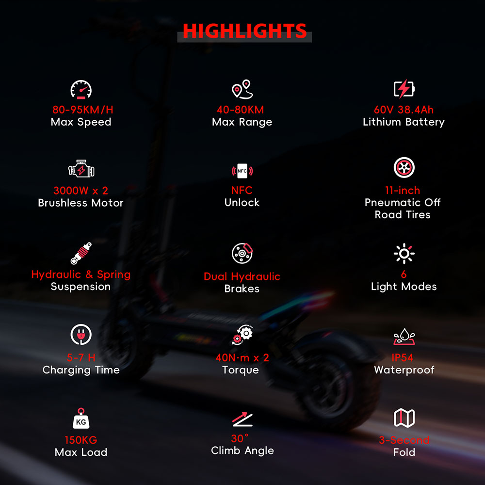 Halo Knight T107 Pro Electric Scooter  2025 Version   3000W*2 Motor  60V 38 4Ah Battery  11 inch Tires  95km/h Max Speed  80km