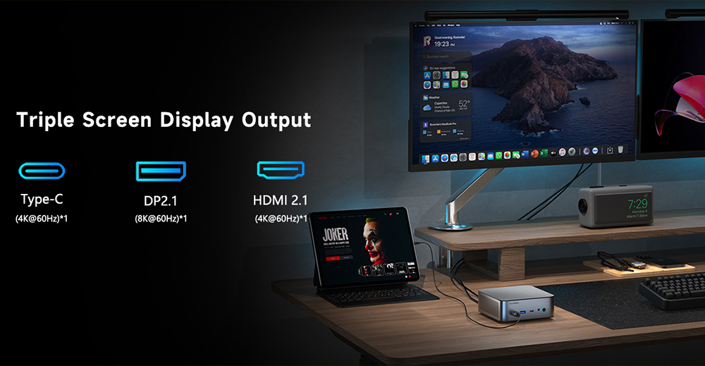 ALLIWAVA H90 Pro Mini PC AMD Ryzen 7 8745HS 8 Cores Max 4 9GHz 16GB DDR5 RAM 1TB SSD HDMI DP USB-C Triple Display WiFi 6 Bl