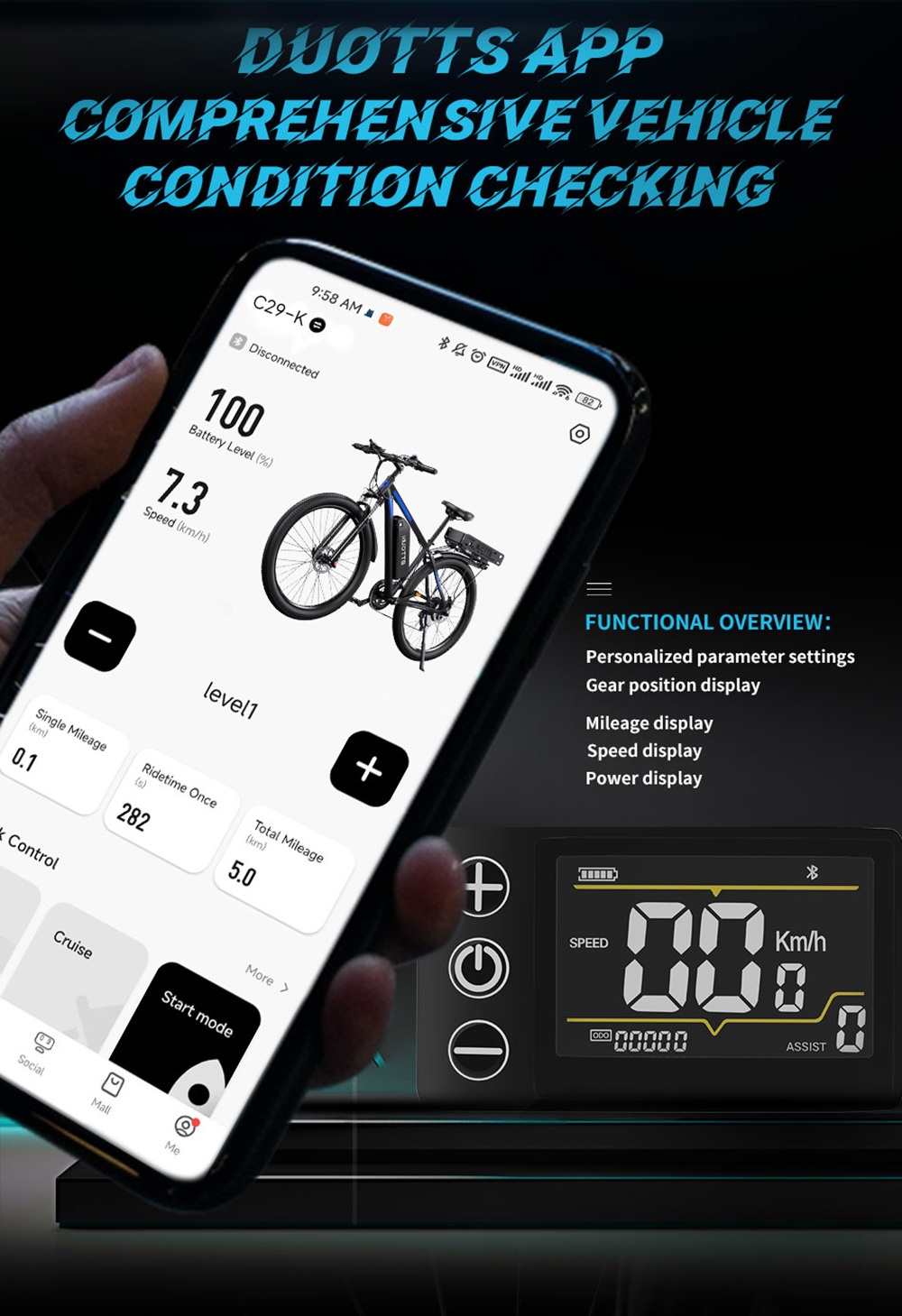 DUOTTS C29-K Electric Bike 750W Motor 48V 15Ah 22 5Ah Battery 29 inch Tires 50km/h Max Speed 170km Max Range Hydraulic Di