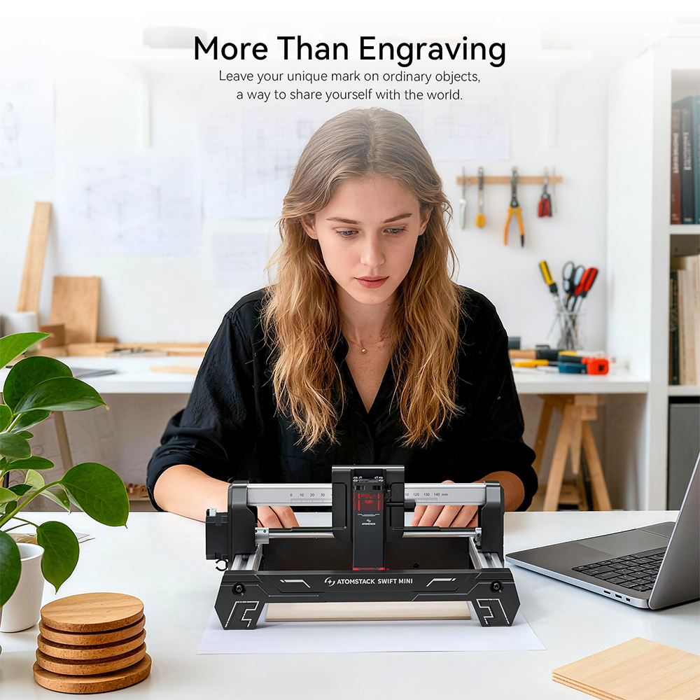 ATOMSTACK Swift Mini 3W Laser Engraver  135×145mm Working Area  0 04mm Laser Spot  10000mm/min Speed  AI Text-to-Image  Multi-