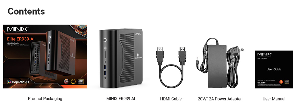 MINIX ER939-AI Mini PC AMD Ryzen™ AI Max 395 16C Max 5 1GHz 128GB LPDDR5 2TB NVMe SSD Radeon 8060S Quad 8K Display HDMI