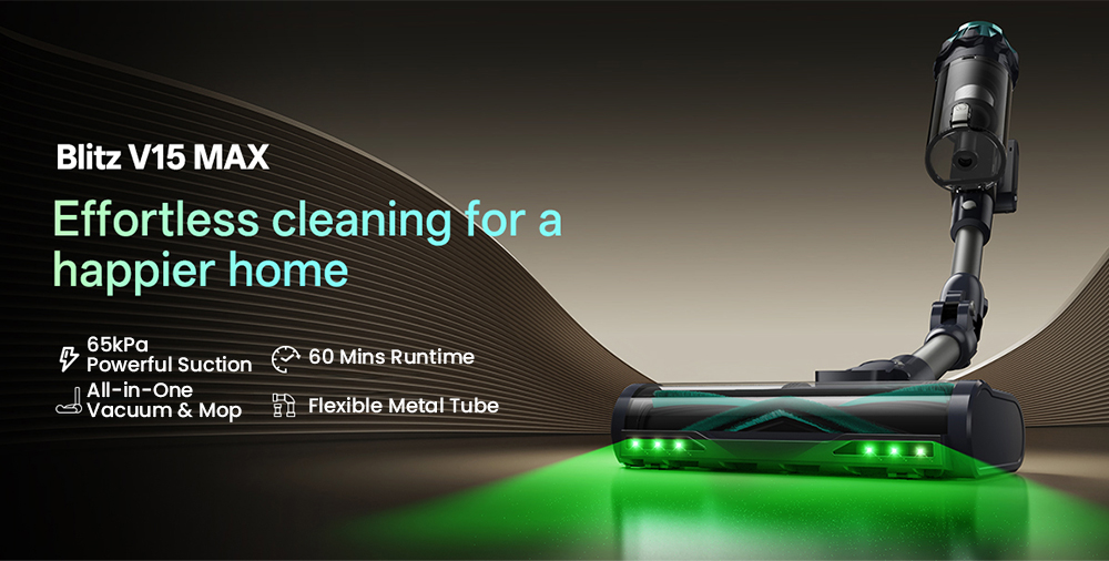 Vactidy V15 Max Cordless Vacuum Cleaner  65kPa Powerful Suction  600W Motor  60-Min Runtime  Flexible Tube  Green Light Dust De