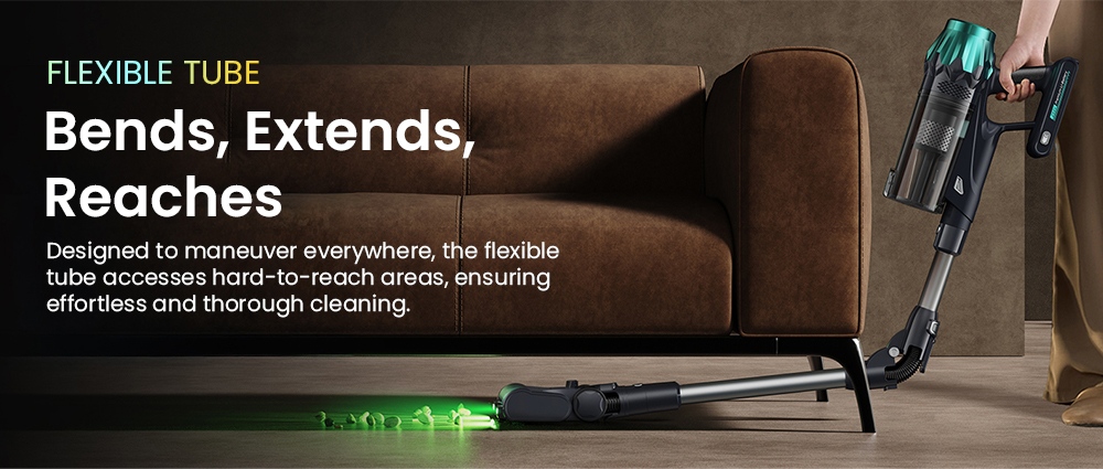 Vactidy V15 Max Cordless Vacuum Cleaner  65kPa Powerful Suction  600W Motor  60-Min Runtime  Flexible Tube  Green Light Dust De