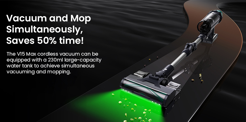 Vactidy V15 Max Cordless Vacuum Cleaner  65kPa Powerful Suction  600W Motor  60-Min Runtime  Flexible Tube  Green Light Dust De
