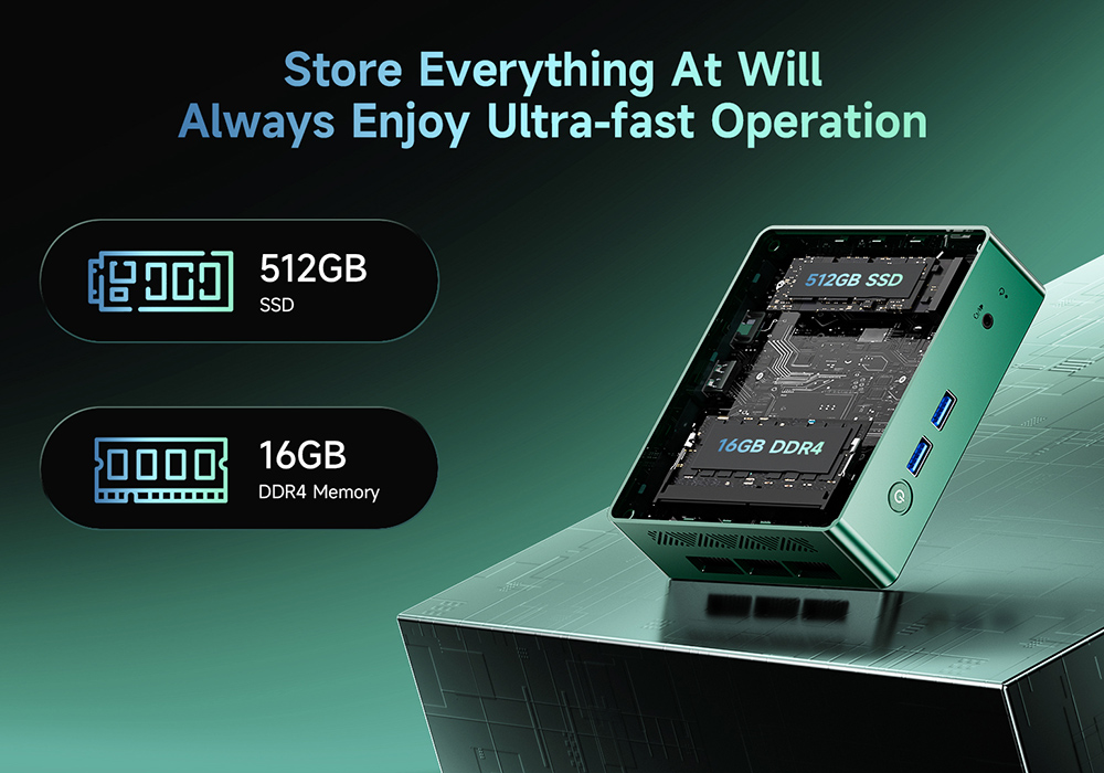 BMAX B6 Turbo Mini PC  Intel Core i5-8257U 4 Cores Up to 3 9GHz  16GB DDR4 RAM 512GB SSD  HDMI   DP Dual 4K Display  4USB 3 0 1