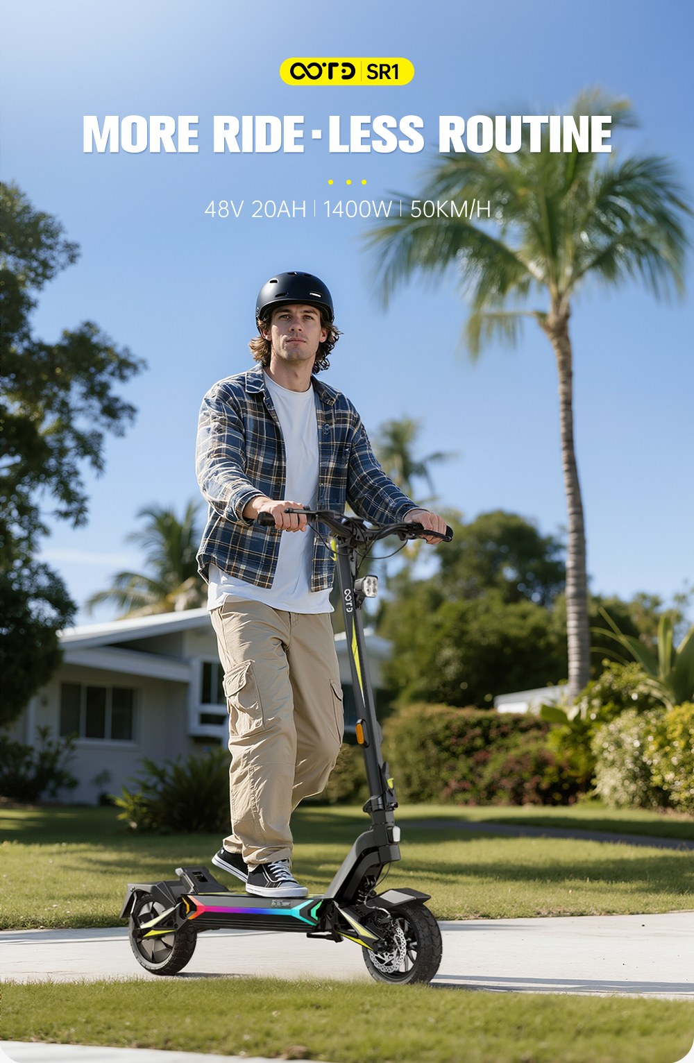OOTD SR1 Foldable Electric Scooter 1400W Powerful Motor 48V 20Ah Battery 50km/h Max Speed Up to 70km Range 10