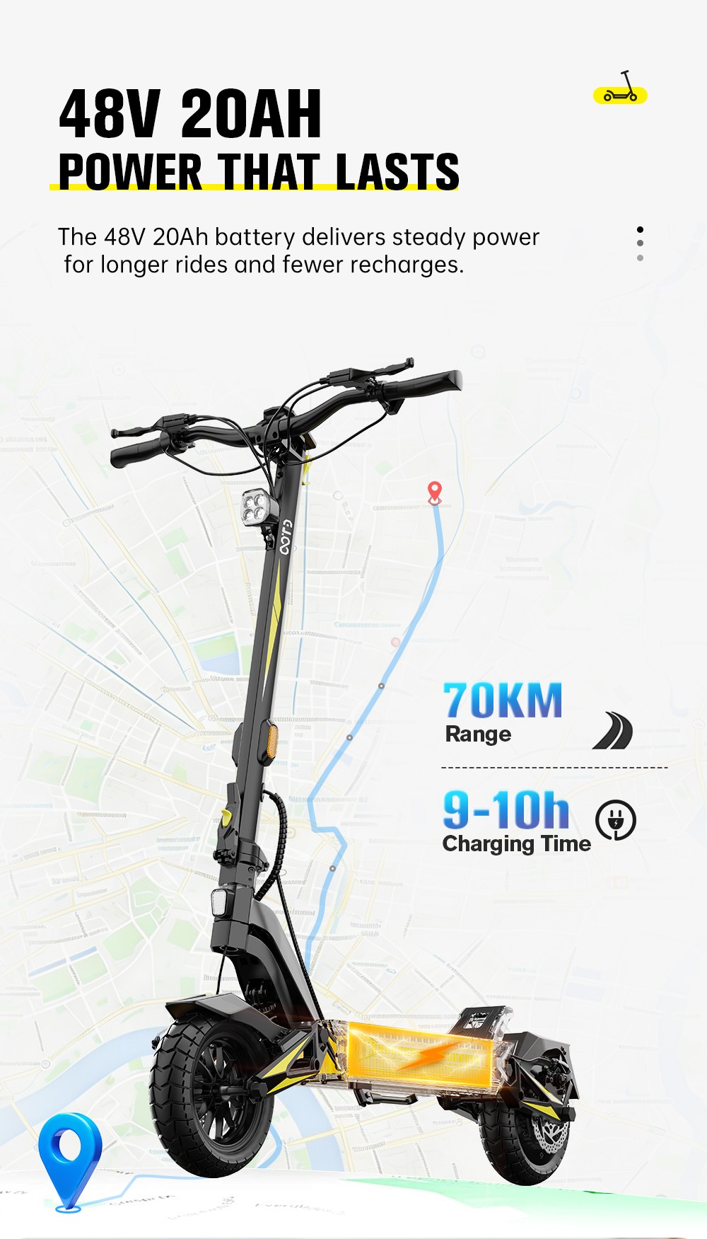 OOTD SR1 Foldable Electric Scooter 1400W Powerful Motor 48V 20Ah Battery 50km/h Max Speed Up to 70km Range 10