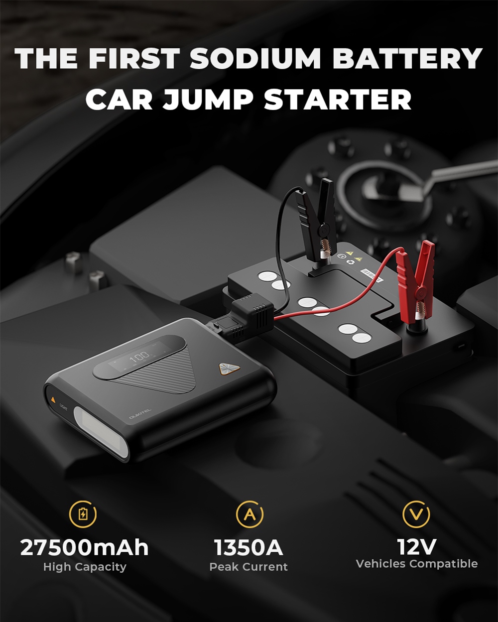 OUKITEL C01 Car Jump Starter  1350A Peak  27500mAh Sodium-Ion Battery  60W PD Fast Charging  12V Auto Battery Booster for Gas 8