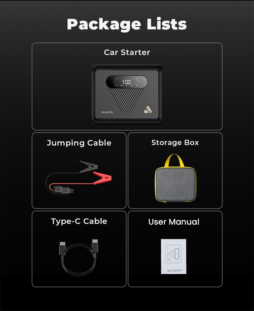 OUKITEL C01 Car Jump Starter  1350A Peak  27500mAh Sodium-Ion Battery  60W PD Fast Charging  12V Auto Battery Booster for Gas 8