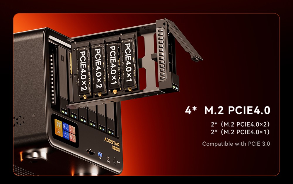 AOOSTAR WTR MAX 11 Bays NAS Mini PC Barebone  No RAM No SSD   Secondary Screen  AMD R7 Pro 8845HS 8 Cores Max 5 1GHz  HDMI DP U