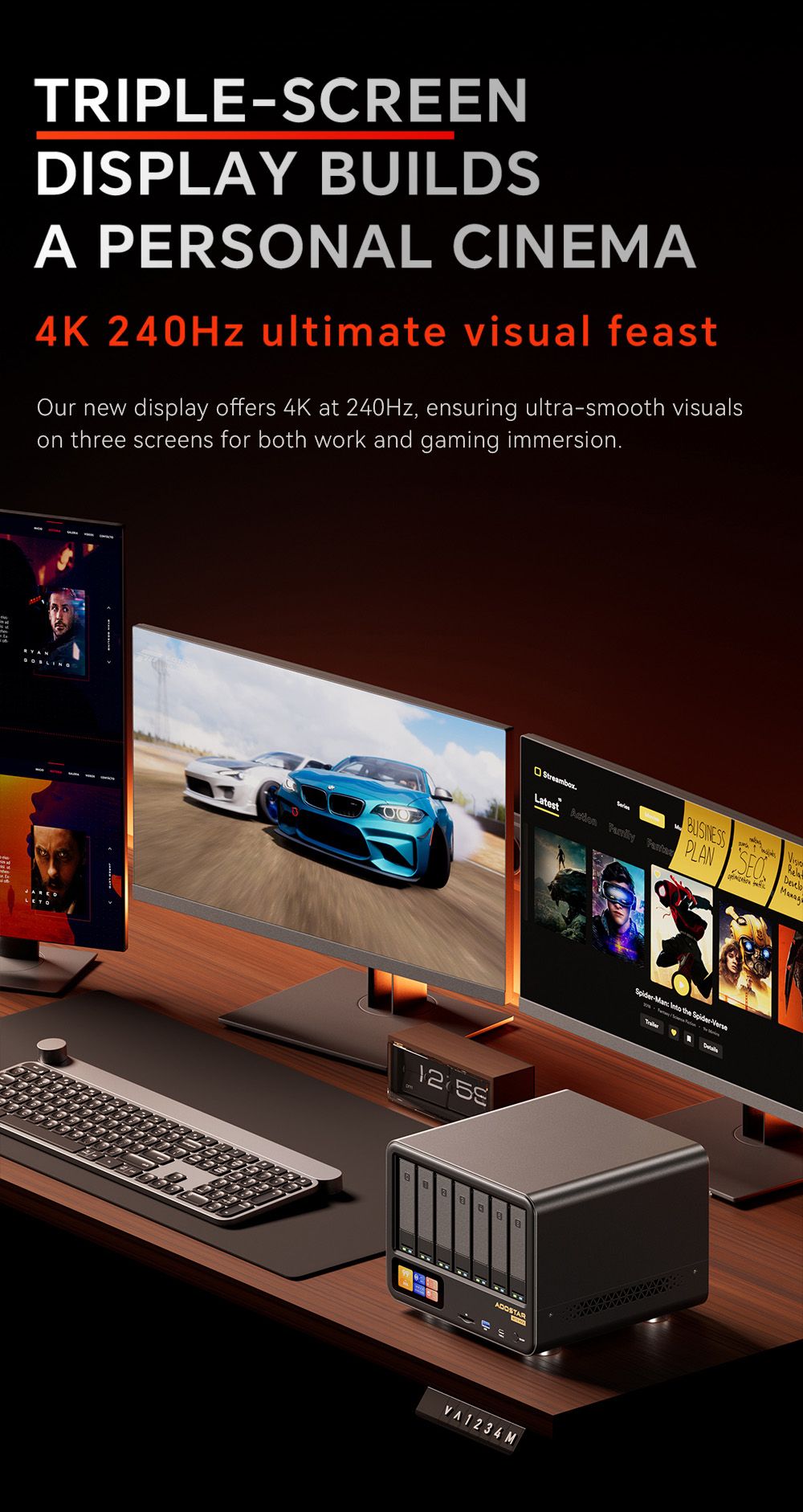 AOOSTAR WTR MAX 11 Bays NAS Mini PC Barebone  No RAM No SSD   Secondary Screen  AMD R7 Pro 8845HS 8 Cores Max 5 1GHz  HDMI DP U