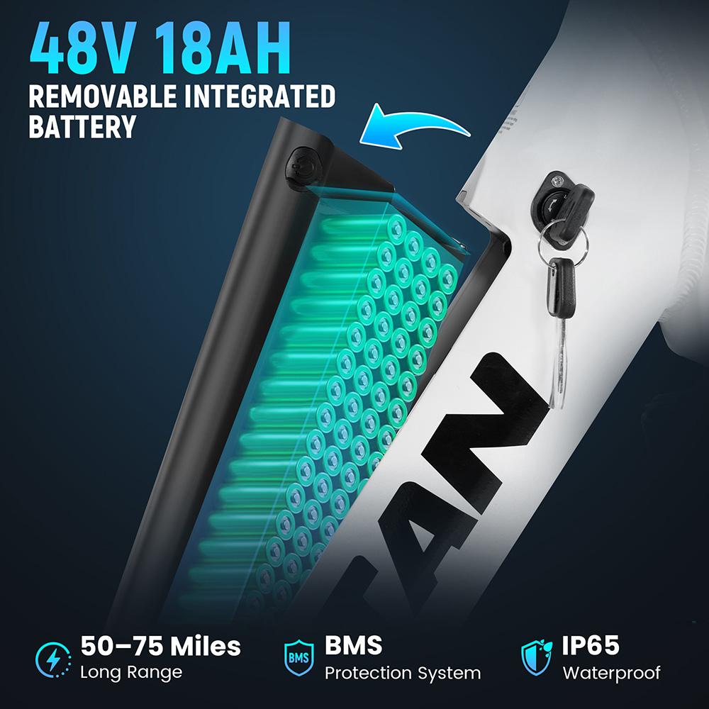 RATTAN LF Pro Electric Bike 750W Motor 48V 18Ah Battery 25km/h Speed 40° Climbing Angle 75 Miles Range IP65 Waterproof -