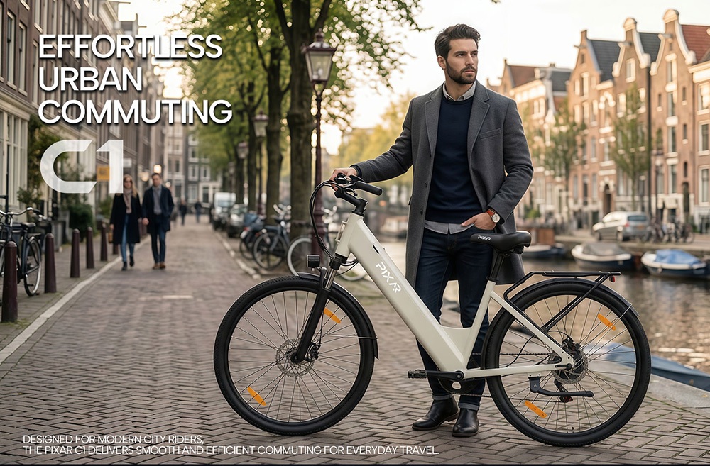 PIXAR C1 Electric Bike 250W Motor 36V 13Ah Battery 25km/h Max Speed 65km Range 27 5'×1 95' Tires Shimano 7-Speed 150kg
