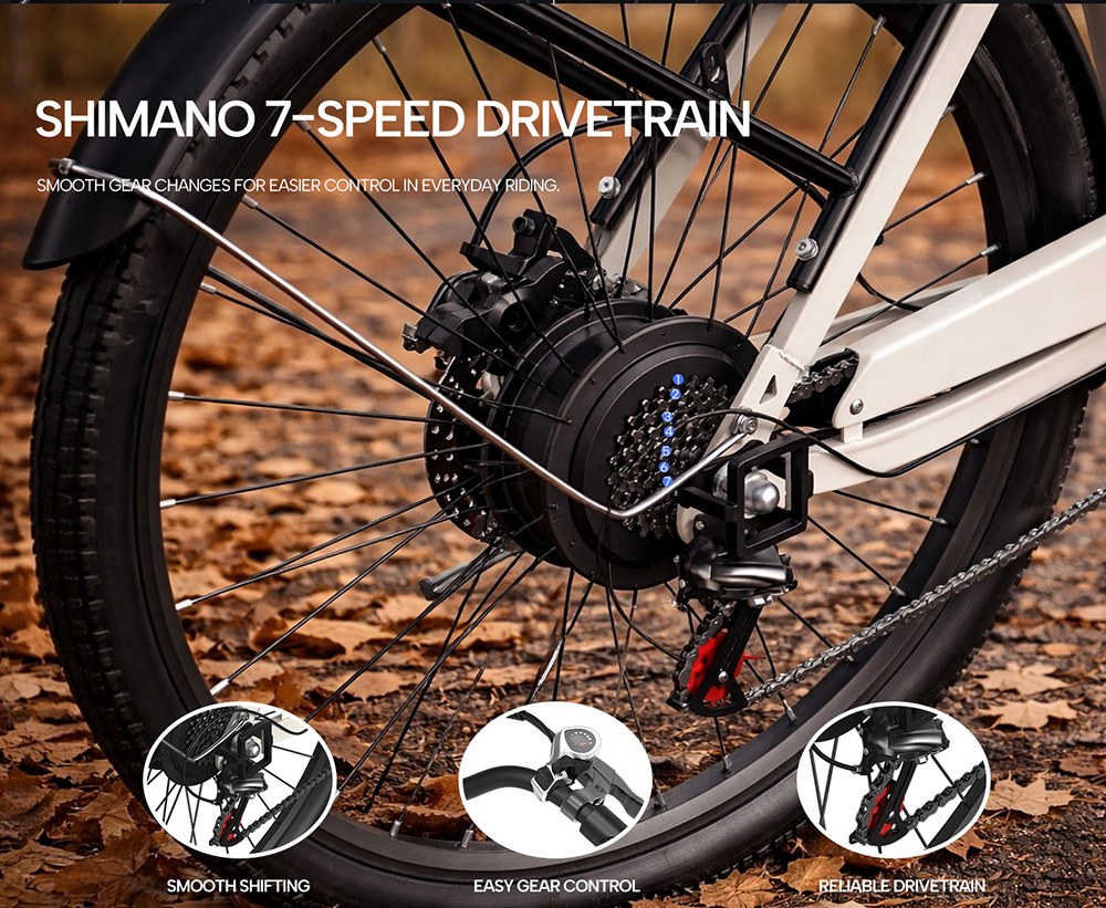 PIXAR C1 Electric Bike 250W Motor 36V 13Ah Battery 25km/h Max Speed 65km Range 27 5'×1 95' Tires Shimano 7-Speed 150kg