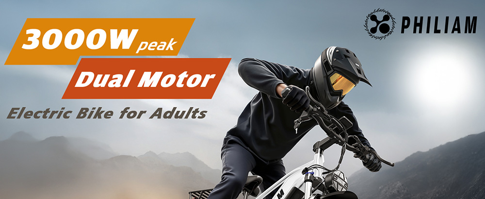 PHILIAM F3 PRO Dual Motor Electric Bike  1000W*2  3000W Peak   52V 23Ah Battery  37 MPH  100 Mile Range  26