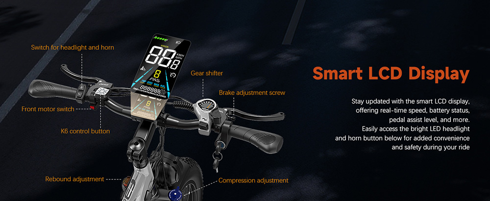 PHILIAM F3 PRO Dual Motor Electric Bike  1000W*2  3000W Peak   52V 23Ah Battery  37 MPH  100 Mile Range  26