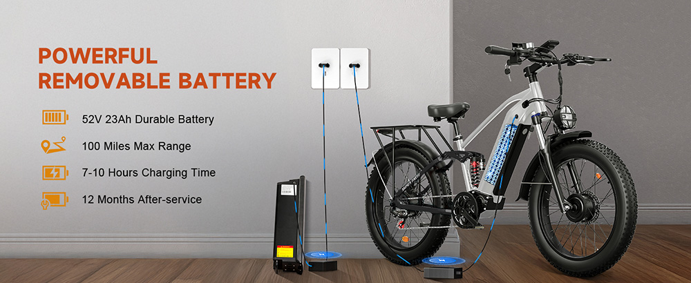 PHILIAM F3 PRO Dual Motor Electric Bike  1000W*2  3000W Peak   52V 23Ah Battery  37 MPH  100 Mile Range  26