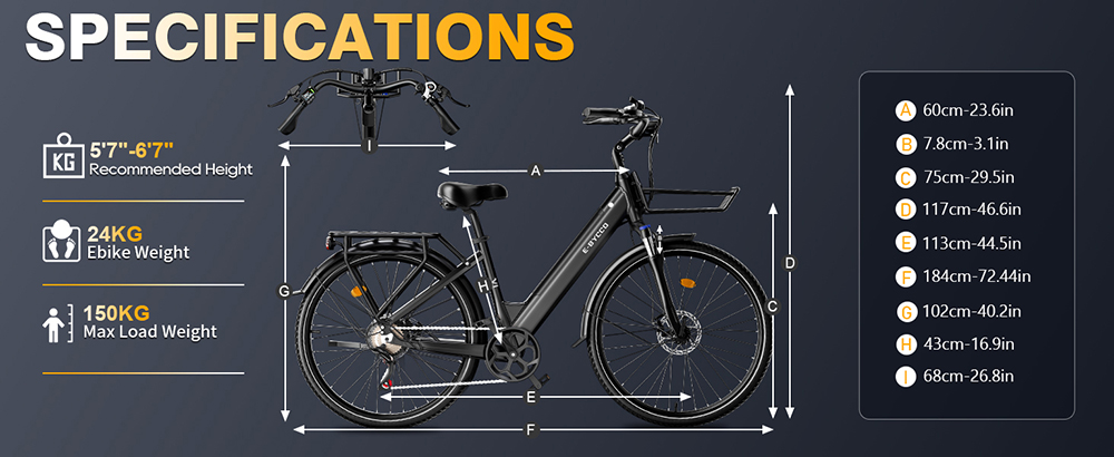 E·Bycco V1 Electric Bike 250W Motor 500W Peak 36V 15 6Ah Removable Battery 25km/h Max Speed Up to 90km Range 28' Commut