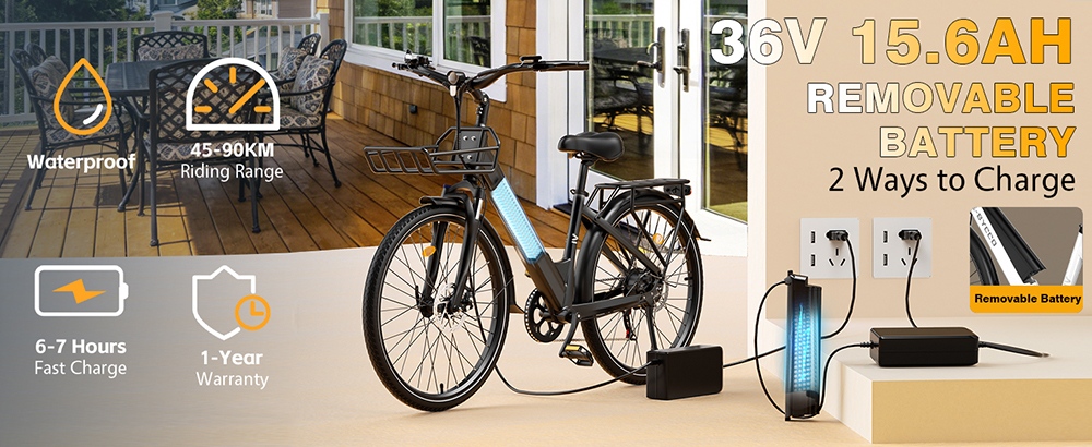E·Bycco V1 Electric Bike 250W Motor 500W Peak 36V 15 6Ah Removable Battery 25km/h Max Speed Up to 90km Range 28' Commut