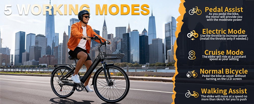 E·Bycco V1 Electric Bike 250W Motor 500W Peak 36V 15 6Ah Removable Battery 25km/h Max Speed Up to 90km Range 28' Commut