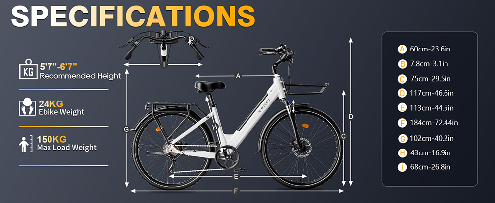 E·Bycco V1 Electric Bike 250W Motor 500W Peak 36V 15 6Ah Removable Battery 25km/h Max Speed Up to 90km Range 28' Commut