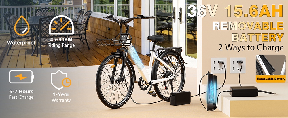 E·Bycco V1 Electric Bike 250W Motor 500W Peak 36V 15 6Ah Removable Battery 25km/h Max Speed Up to 90km Range 28' Commut