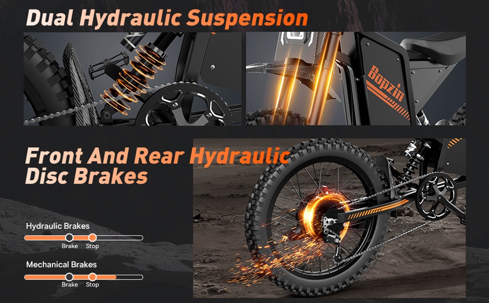 BOPZIN Q8 Electric Dirt Bike  3000W Peak Motor  60V 35Ah Removable Battery  Up to 45MPH  68 Miles Max Range  25' Fat Tires  Dua